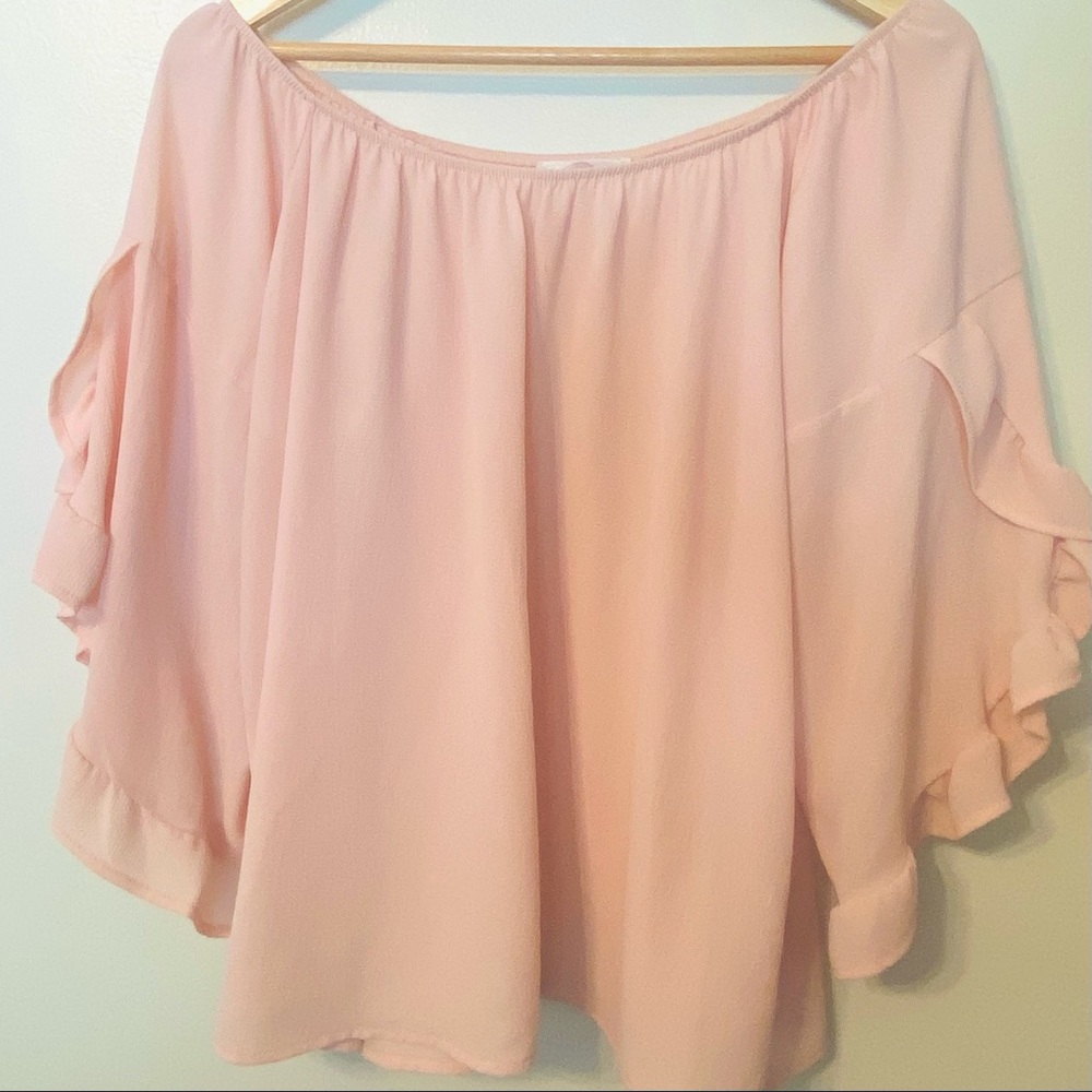Off the shoulder, flutter sleeve blush top